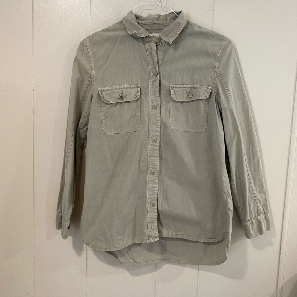 Madewell Utility Button Down Shirt Medium | Khaki Green Casual Long Sleeve Top